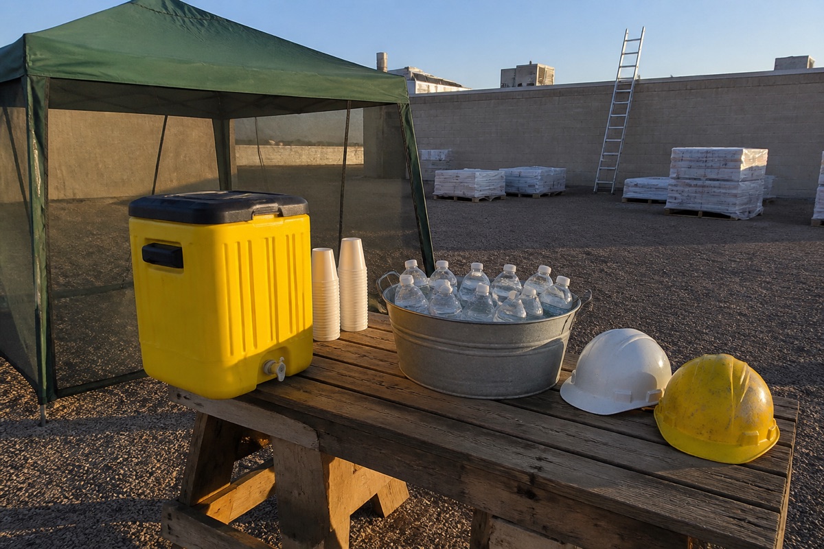 Dispensador amarillo junto a una carpa verde, vie 07-17 06:44